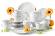 Elegancki zestaw kawowy z porcelany złota linia 6 os. (21 el.)