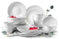 Elegancki zestaw obiadowo-kawowy z porcelany biały 6 os. (30 el.)
