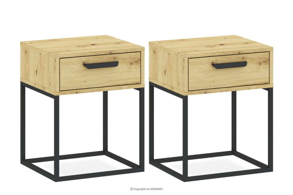 RECTUS Nowoczesny stolik nocny z szufladą dąb artisan 2szt dąb artisan/czarny - zdjęcie 0