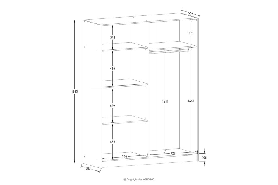 CASTARI Szafa przesuwna z lamelami i lustrem czarny/dąb artisan czarny/dąb artisan - zdjęcie 4