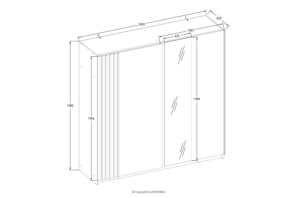 CASTARI Szafa przesuwna z lustrem i lamelami czarny/dąb artisan czarny/dąb artisan - zdjęcie 2