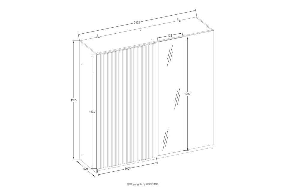 CASTARI Duża szafa przesuwna z lustrem i lamelami biały/dąb artisan biały/dąb artisan - zdjęcie 6