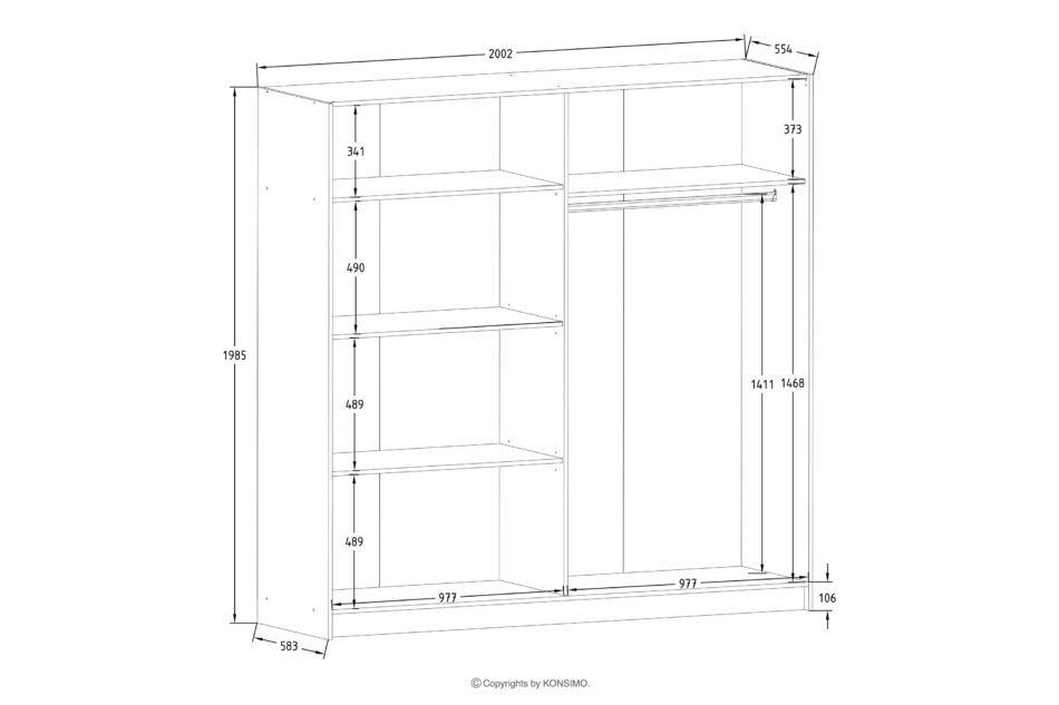 CASTARI Duża szafa przesuwna z lustrem i lamelami biały/dąb artisan biały/dąb artisan - zdjęcie 5