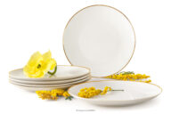 Talerz obiadowy twarda porcelana ecru/złoty 6 szt.