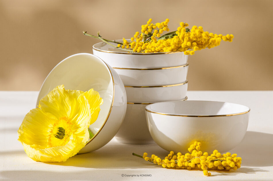 AD BELLA Miska twarda porcelana ecru/złoty 6 szt. ecru/złoty - zdjęcie 1