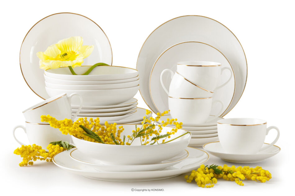 AD BELLA Zestaw obiadowo-kawowy twarda porcelana ecru/złoty 6 os. (30 el.) ecru/złoty - zdjęcie 0