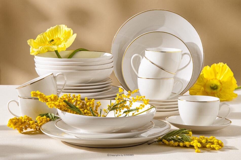 AD BELLA Zestaw obiadowo-kawowy twarda porcelana ecru/złoty 6 os. (30 el.) ecru/złoty - zdjęcie 1