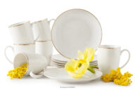 Zestaw herbaciany twarda porcelana ecru/złoty 6 os. (12 el.)