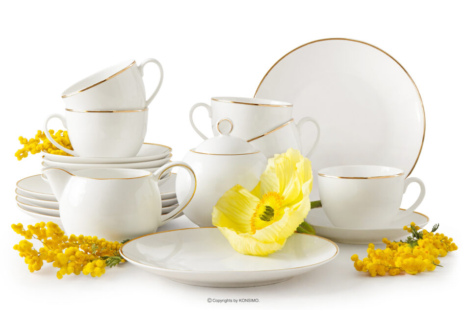AD BELLA Zestaw kawowy twarda porcelana ecru/złoty 6 os. (20 el.) ecru/złoty - zdjęcie 0