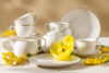 AD BELLA Zestaw kawowy twarda porcelana ecru/złoty 6 os. (20 el.) ecru/złoty - zdjęcie 2