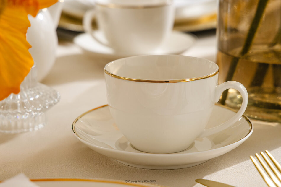 AD BELLA Zestaw kawowy twarda porcelana ecru/złoty 6 os. (20 el.) ecru/złoty - zdjęcie 14