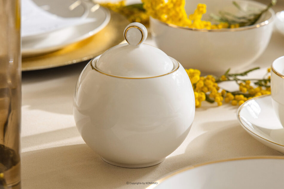 AD BELLA Zestaw kawowy twarda porcelana ecru/złoty 6 os. (20 el.) ecru/złoty - zdjęcie 15