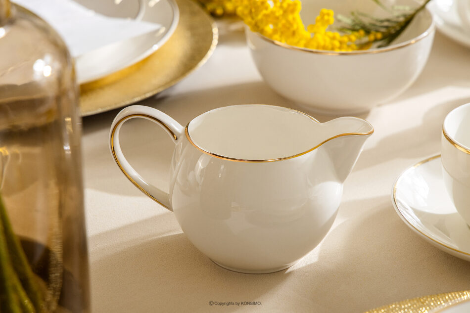 AD BELLA Zestaw kawowy twarda porcelana ecru/złoty 6 os. (20 el.) ecru/złoty - zdjęcie 16