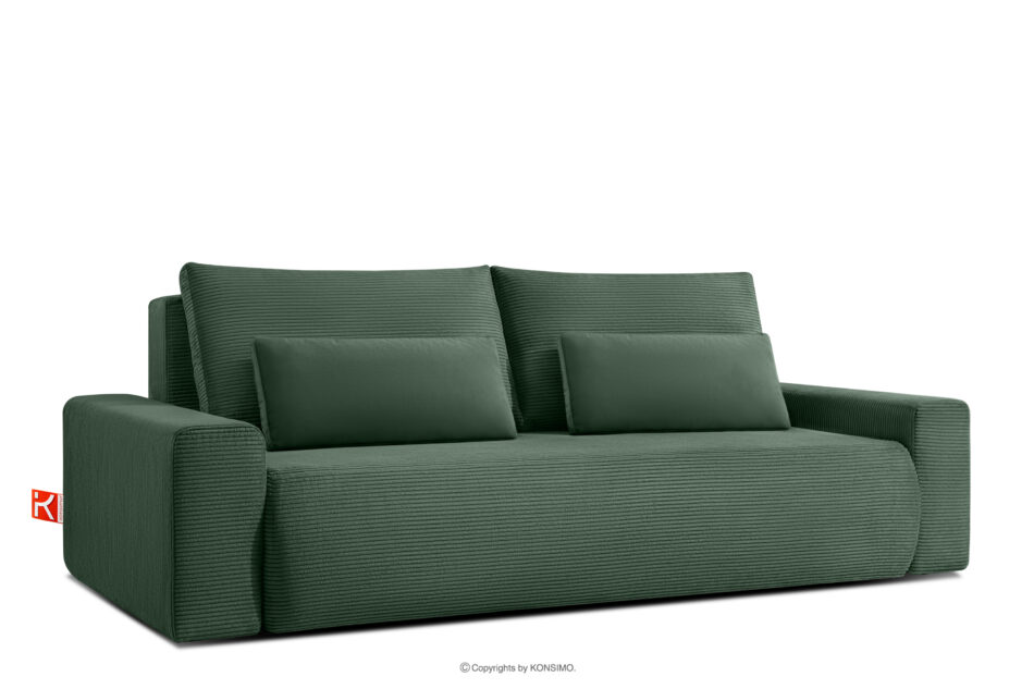 MOLLIS Sofa trzyosobowa z poduszkami rozkładana tkanina sztruks / welur ciemny zielony ciemny zielony - zdjęcie 2