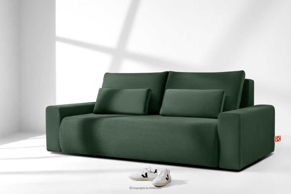 MOLLIS Sofa trzyosobowa z poduszkami rozkładana tkanina sztruks / welur ciemny zielony ciemny zielony - zdjęcie 1