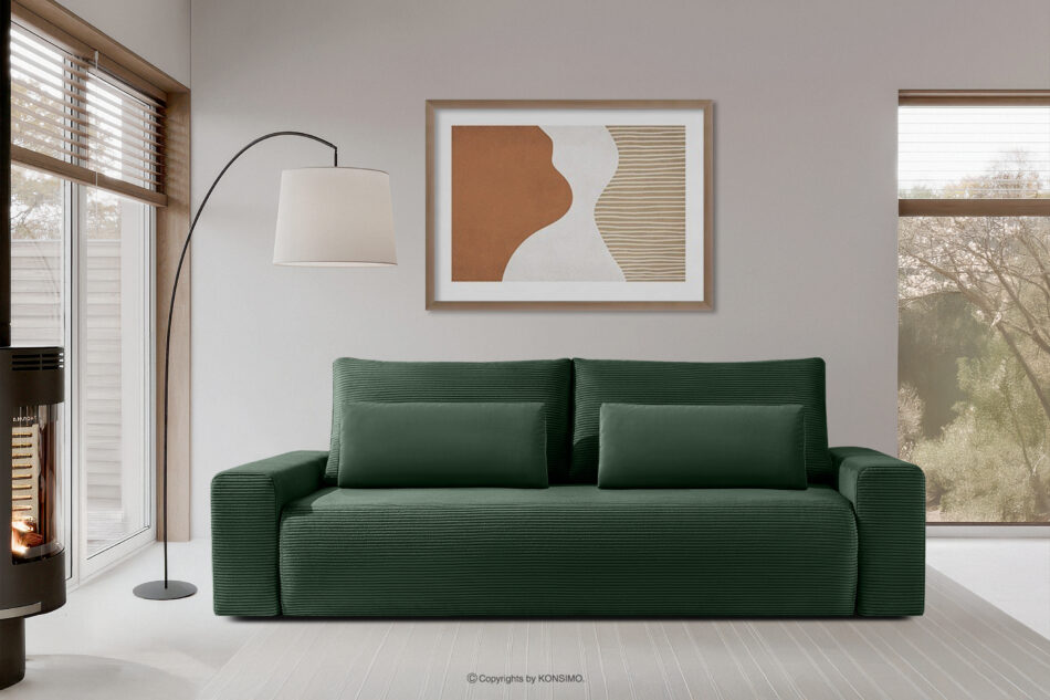 MOLLIS Sofa trzyosobowa z poduszkami rozkładana tkanina sztruks / welur ciemny zielony ciemny zielony - zdjęcie 10