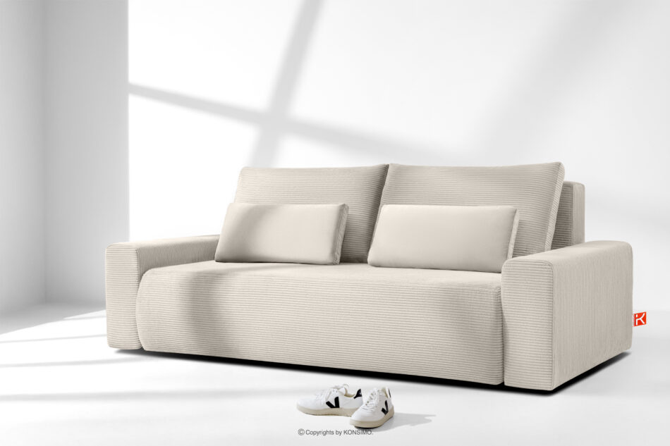 MOLLIS Rozkładana sofa z poduszkami tkanina sztruks / welur kremowy kremowy - zdjęcie 1