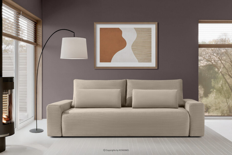 MOLLIS Rozkładana sofa z poduszkami tkanina sztruks / welur beżowy beżowy - zdjęcie 10