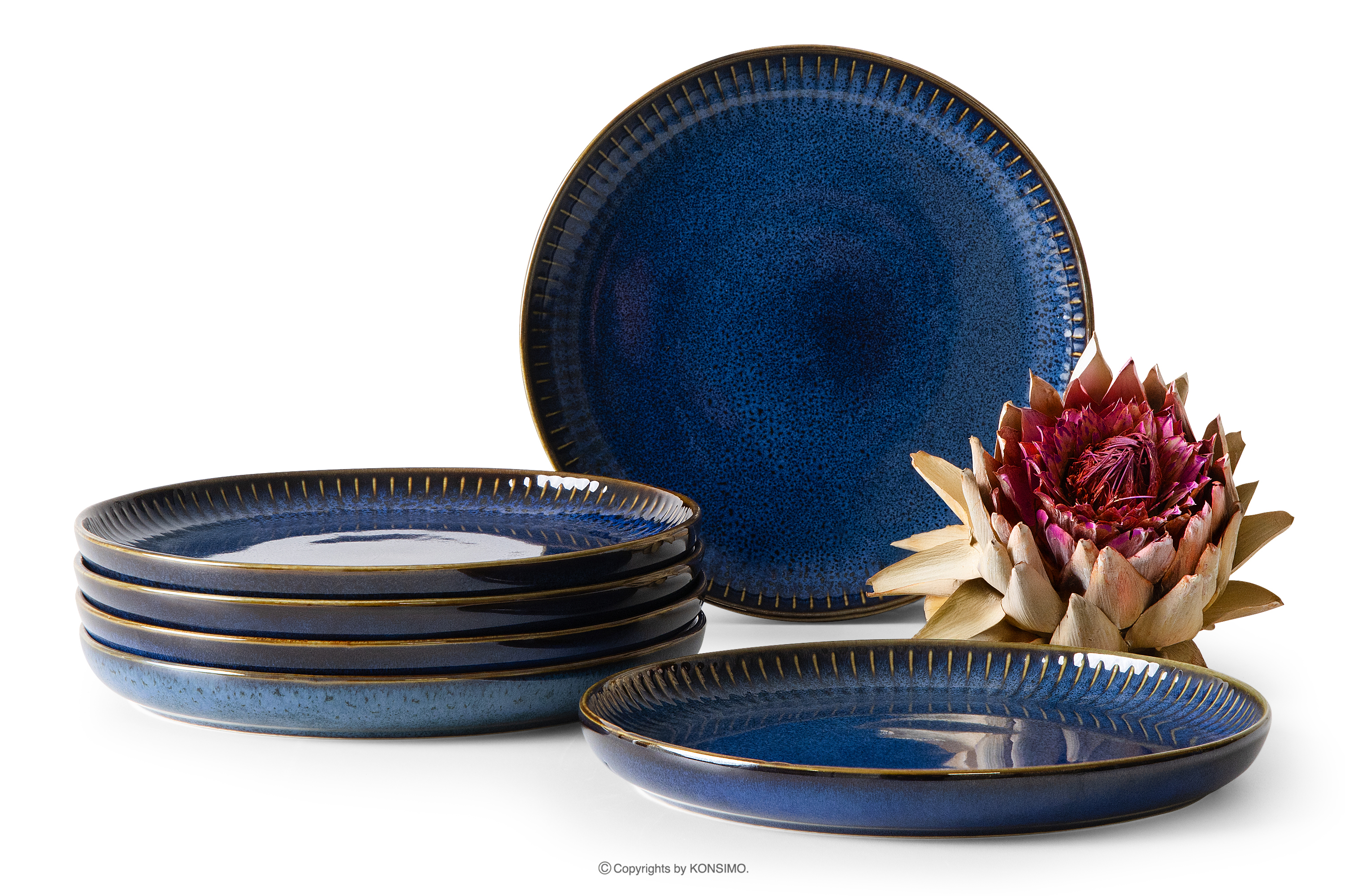 Talerz deserowy 6 szt. porcelana reaktywna granatowy