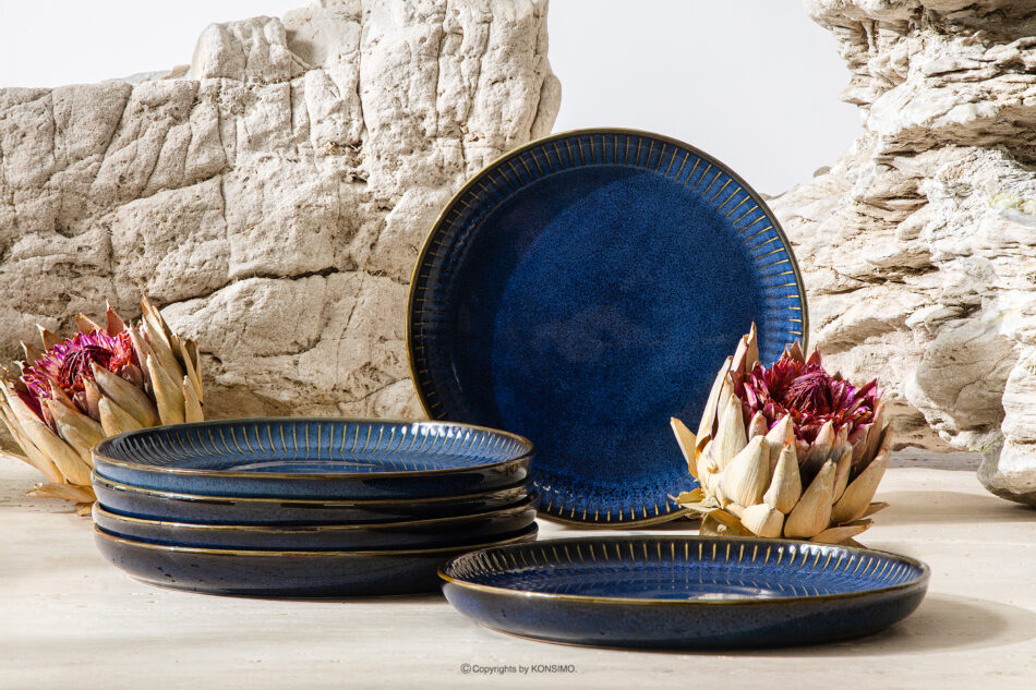 AD STRIPES Talerz deserowy 6 szt. porcelana reaktywna granatowy granatowy - zdjęcie 1