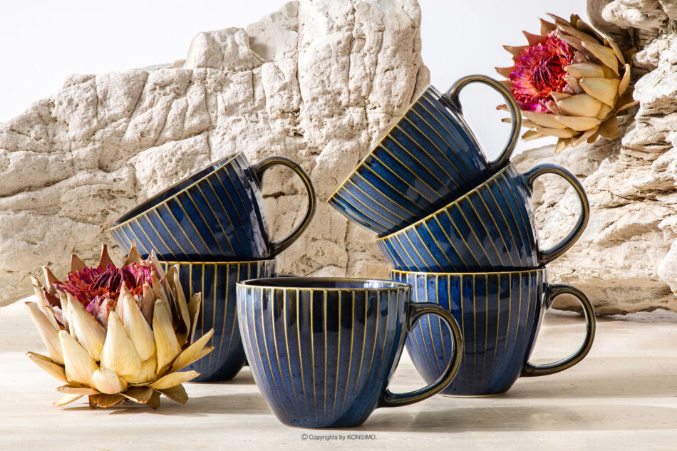 AD STRIPES Filiżanka duża 6 szt. porcelana reaktywna granatowy granatowy - zdjęcie 1