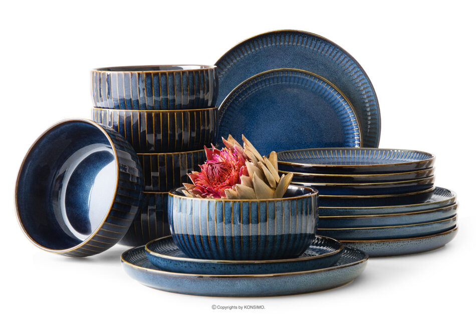 AD STRIPES Zestaw obiadowy 6 os. (18 el.) porcelana reaktywna granatowy granatowy - zdjęcie 0
