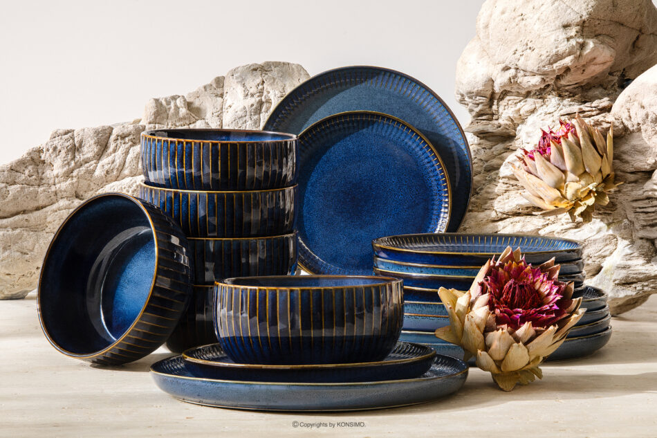 AD STRIPES Zestaw obiadowy 6 os. (18 el.) porcelana reaktywna granatowy granatowy - zdjęcie 1