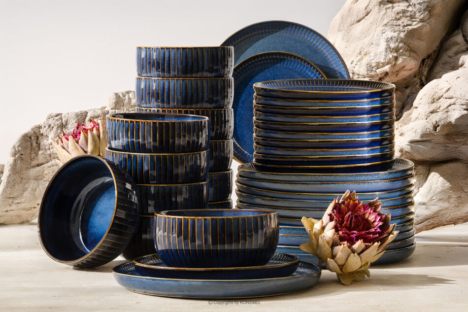 AD STRIPES Zestaw obiadowy 12 os. (36 el.) porcelana reaktywna granatowy granatowy - zdjęcie 1