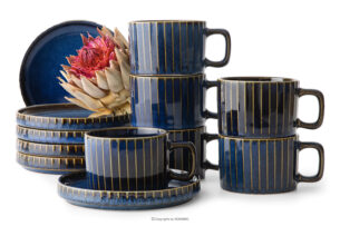 AD STRIPES, https://konsimo.pl/kolekcja/ad-stripes/ Zestaw kawowy 6 os. (12 el.) porcelana reaktywna granatowy granatowy - zdjęcie
