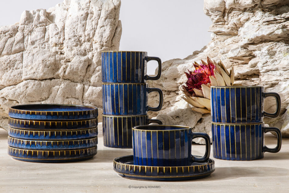 AD STRIPES Zestaw kawowy 6 os. (12 el.) porcelana reaktywna granatowy granatowy - zdjęcie 1