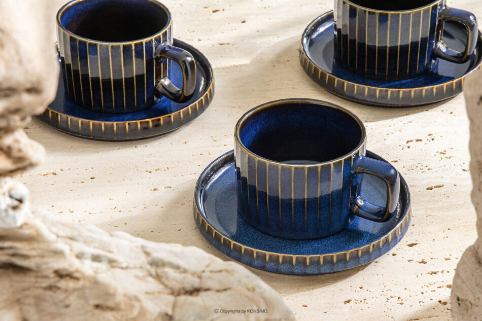 AD STRIPES Zestaw kawowy 6 os. (12 el.) porcelana reaktywna granatowy granatowy - zdjęcie 9