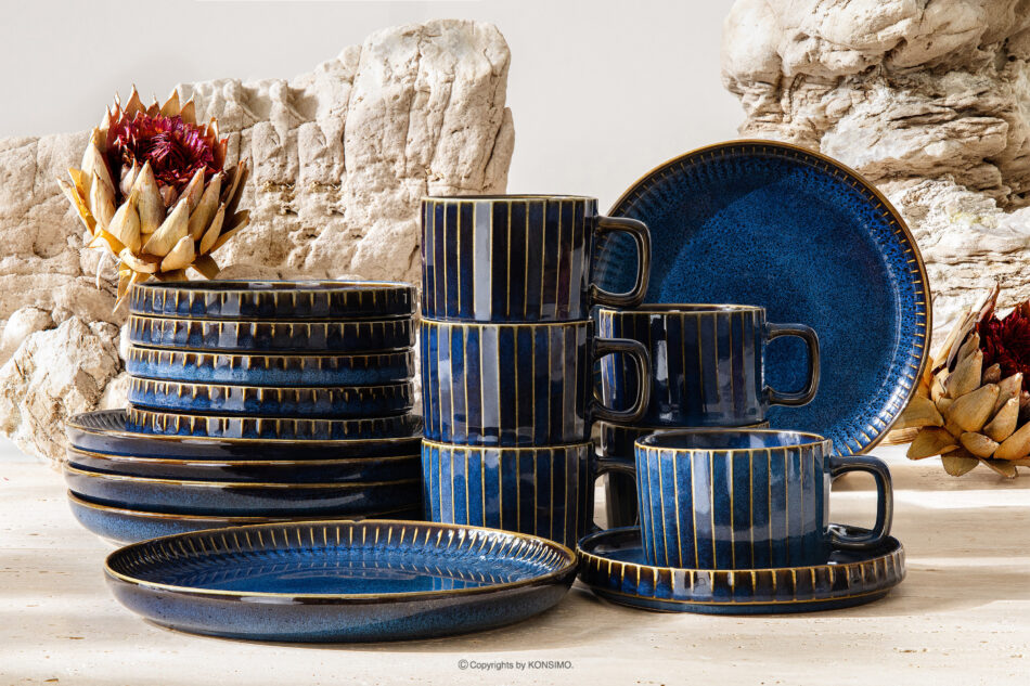 AD STRIPES Zestaw kawowy 6 os. (18 el.) porcelana reaktywna granatowy granatowy - zdjęcie 1