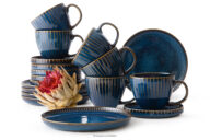 Zestaw kawowy cappuccino 6 os. (18 el.) porcelana reaktywna granatowy