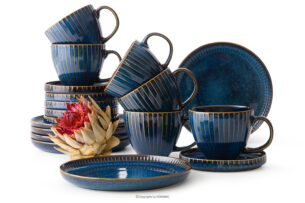 AD STRIPES, https://konsimo.pl/kolekcja/ad-stripes/ Zestaw kawowy cappuccino 6 os. (18 el.) porcelana reaktywna granatowy granatowy - zdjęcie