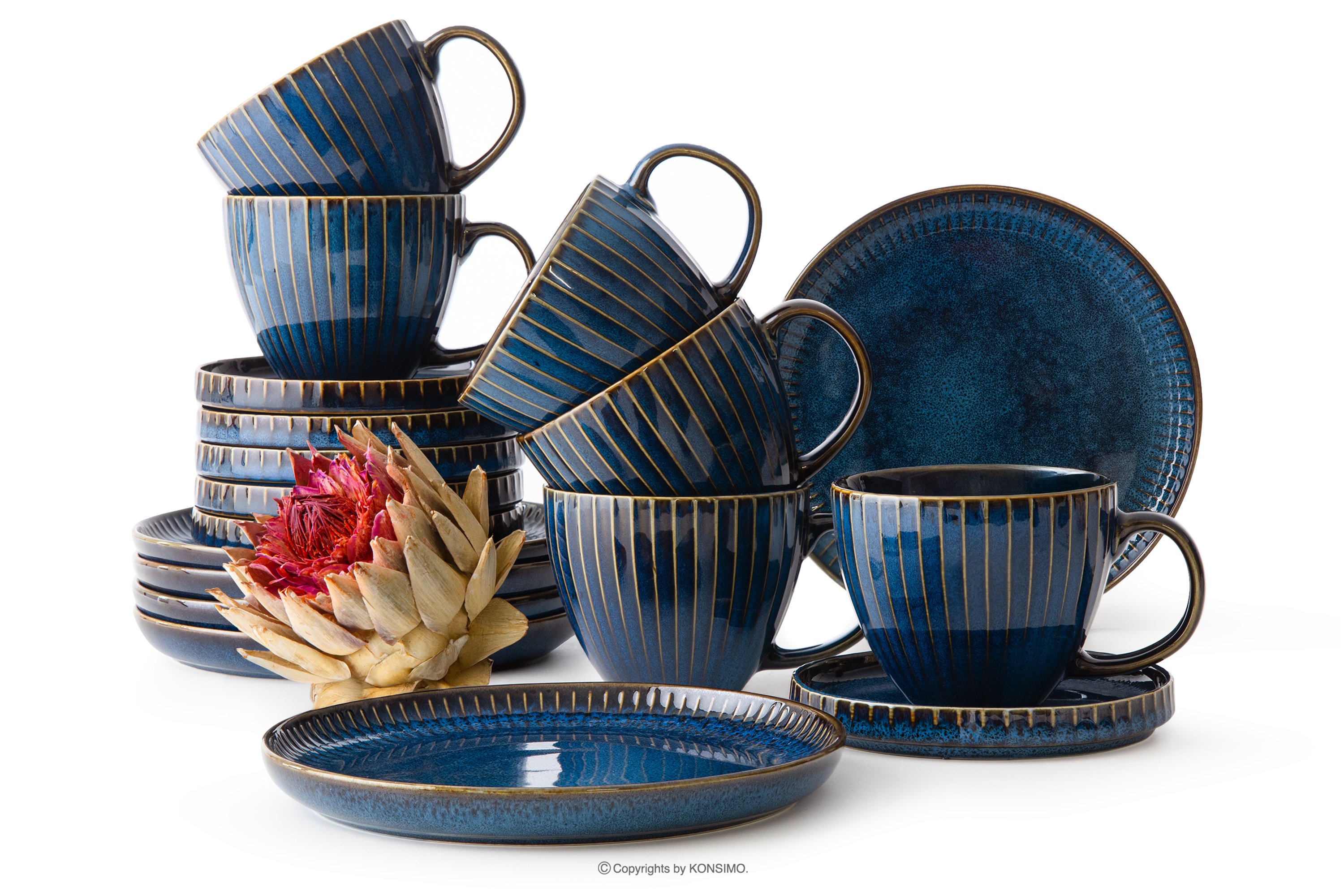 Zestaw kawowy cappuccino 6 os. (18 el.) porcelana reaktywna granatowy