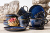 AD STRIPES Zestaw kawowy cappuccino 6 os. (18 el.) porcelana reaktywna granatowy granatowy - zdjęcie 2