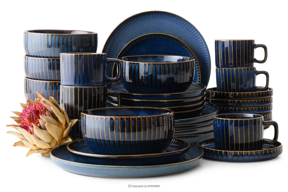 AD STRIPES Zestaw obiadowo-kawowy 6 os. (30 el.) porcelana reaktywna granatowy granatowy - zdjęcie 0