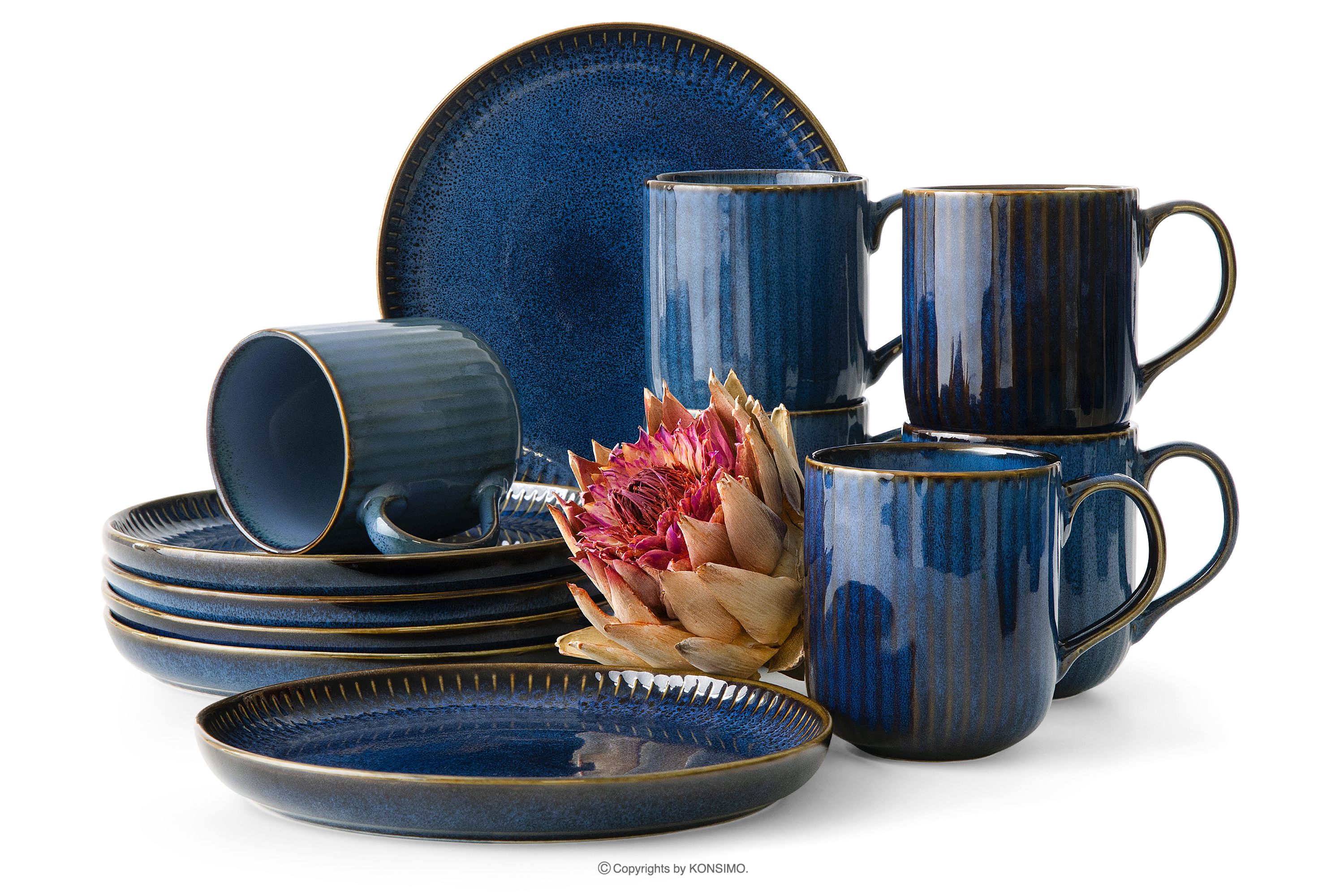 Zestaw herbaciany 6 os. (12 el.) porcelana reaktywna granatowy