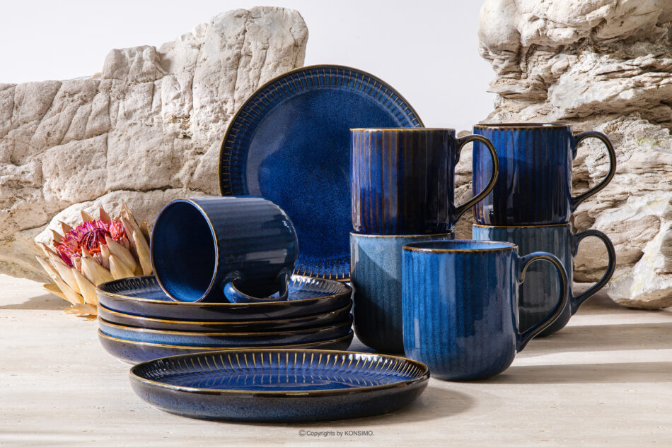 AD STRIPES Zestaw herbaciany 6 os. (12 el.) porcelana reaktywna granatowy granatowy - zdjęcie 1