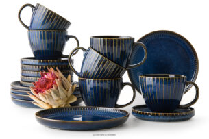 AD STRIPES, https://konsimo.pl/kolekcja/ad-stripes/ Zestaw herbaciany 6 os. (18 el.) porcelana reaktywna granatowy granatowy - zdjęcie