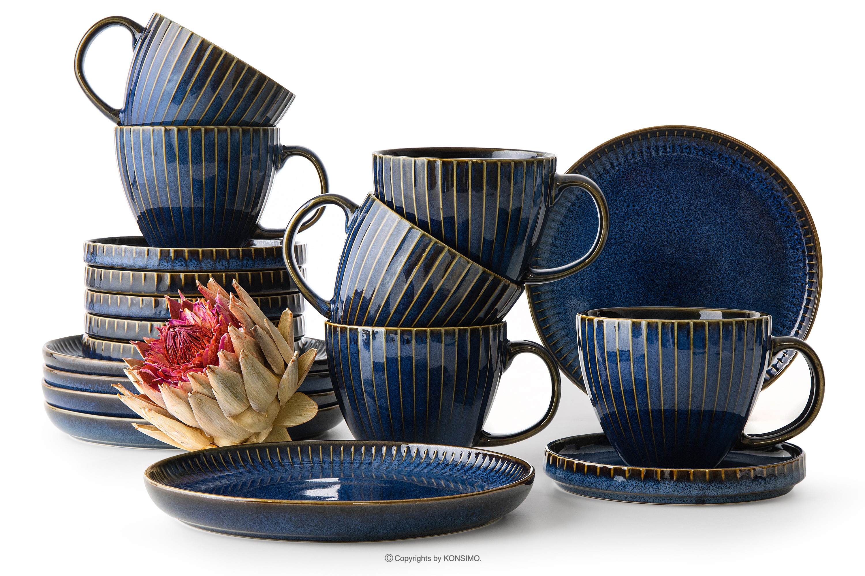 Zestaw herbaciany 6 os. (18 el.) porcelana reaktywna granatowy