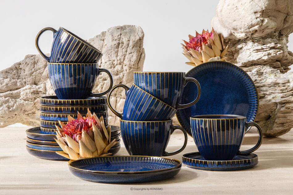 AD STRIPES Zestaw herbaciany 6 os. (18 el.) porcelana reaktywna granatowy granatowy - zdjęcie 1