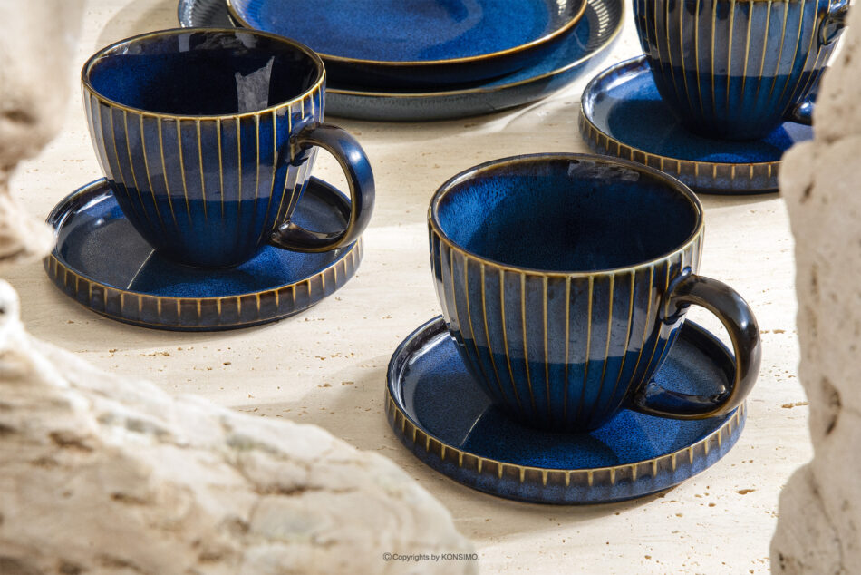 AD STRIPES Zestaw herbaciany 6 os. (18 el.) porcelana reaktywna granatowy granatowy - zdjęcie 13
