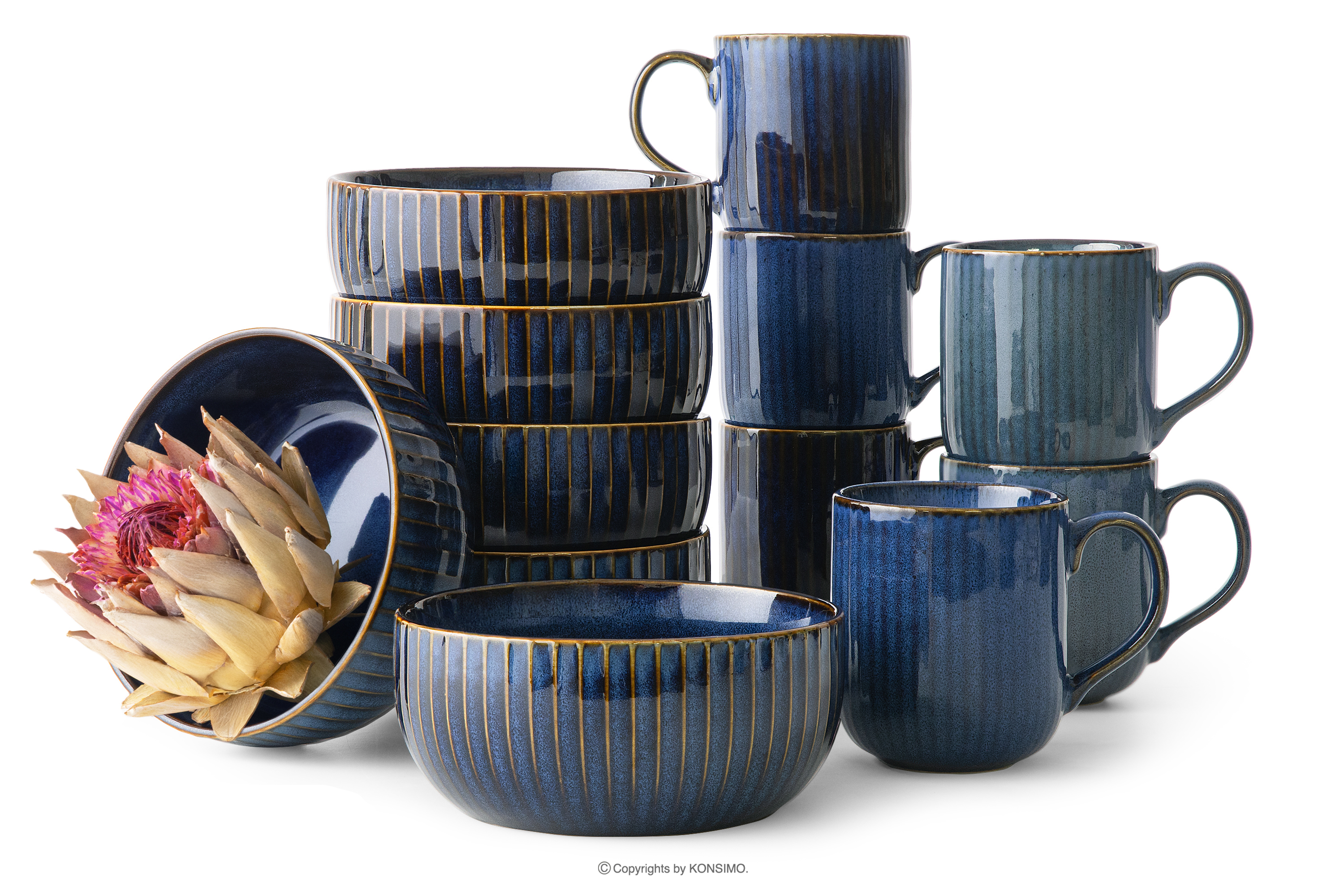 Zestaw śniadaniowy 6 os. (12 el) porcelana reaktywna granatowy