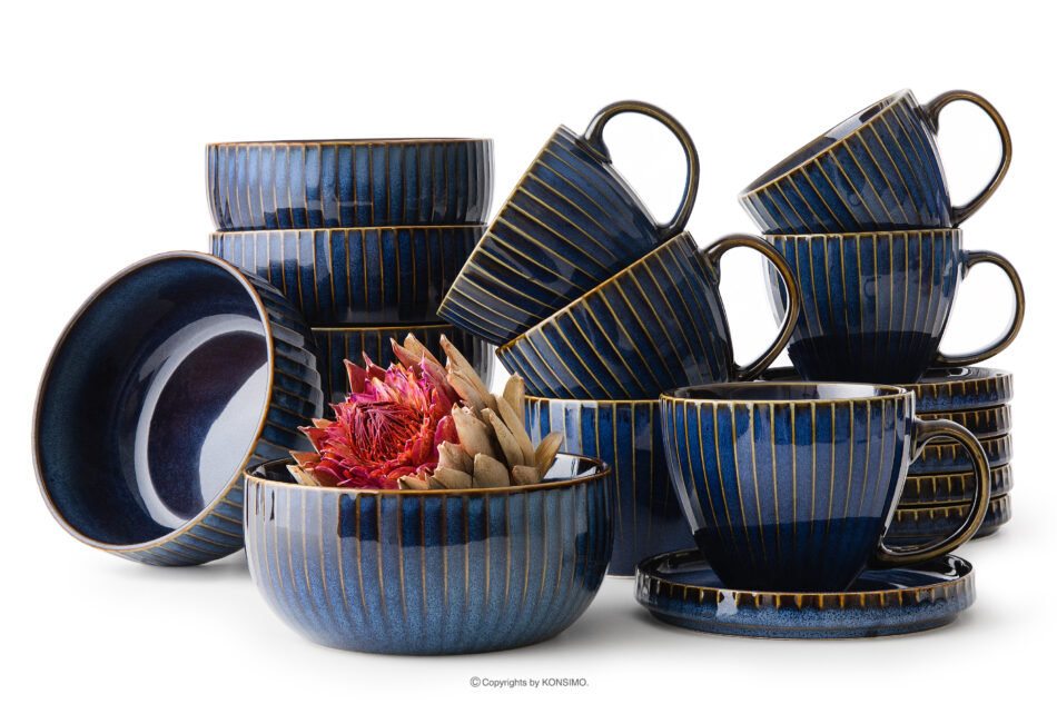 AD STRIPES Zestaw śniadaniowy 6 os. (18 el) porcelana reaktywna granatowy granatowy - zdjęcie 0