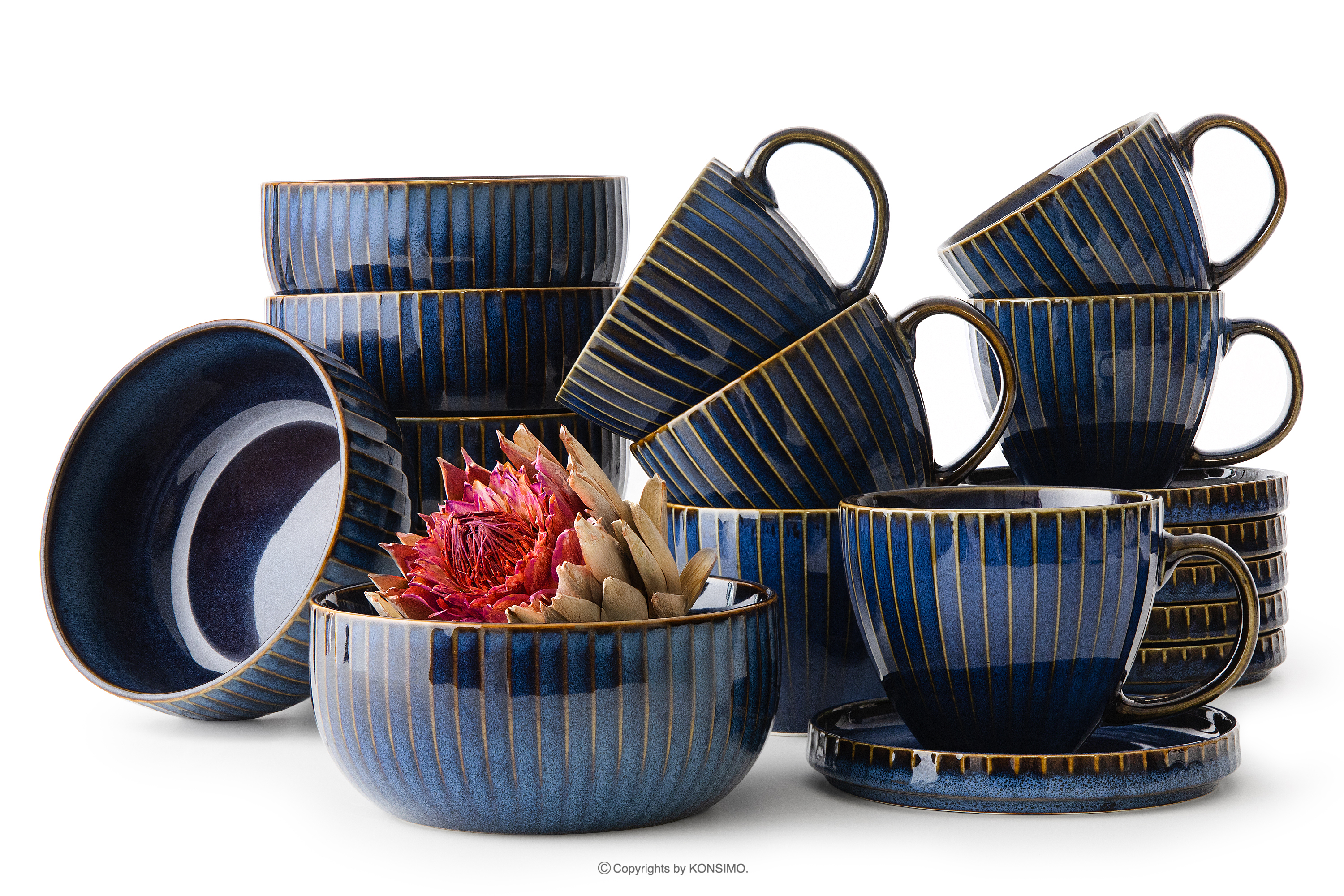 Zestaw śniadaniowy 6 os. (18 el) porcelana reaktywna granatowy