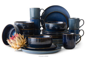AD STRIPES, https://konsimo.pl/kolekcja/ad-stripes/ Zestaw obiadowo-herbaciany 6 os. (24 el.) porcelana reaktywna granatowy granatowy - zdjęcie