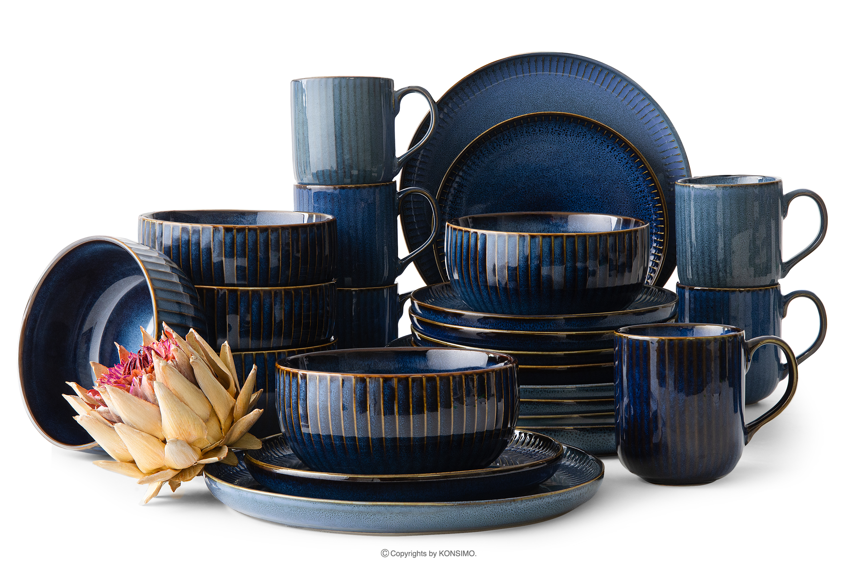 Zestaw obiadowo-herbaciany 6 os. (24 el.) porcelana reaktywna granatowy