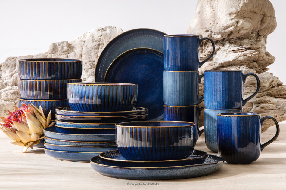 AD STRIPES Zestaw obiadowo-herbaciany 6 os. (24 el.) porcelana reaktywna granatowy granatowy - zdjęcie 1