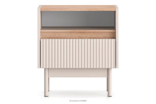 NALIA, https://konsimo.pl/kolekcja/nalia/ Elegancki stolik nocny z ryflowaniem kremowy/dąb kremowy/dąb - zdjęcie